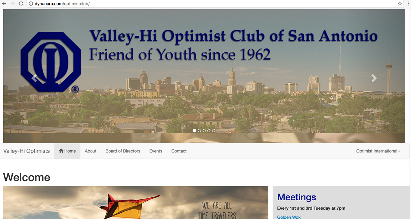 Valley-Hi Optimist Club, website, screenshot